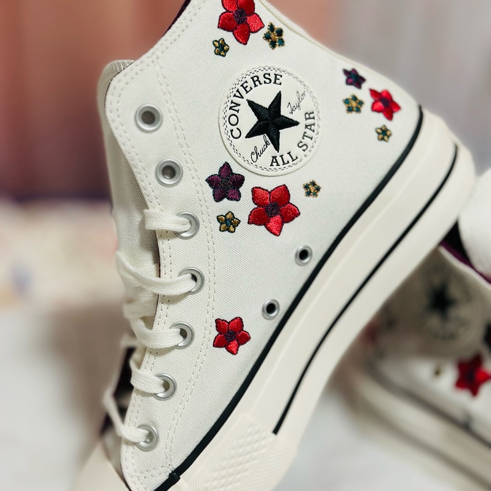 Converse White High-Tops with Colorful Floral Design